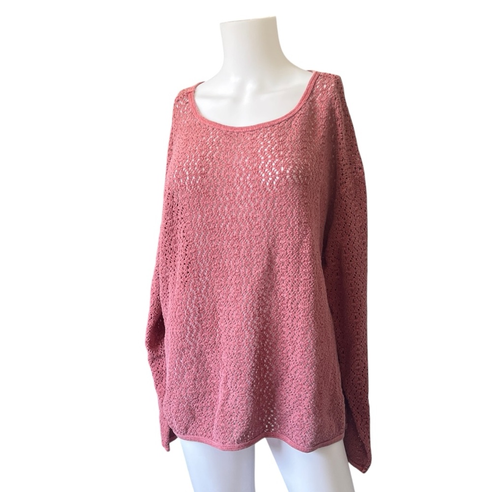 Motif Brick Red Pullover Sweater Made in USA Round Neck Open Knit
